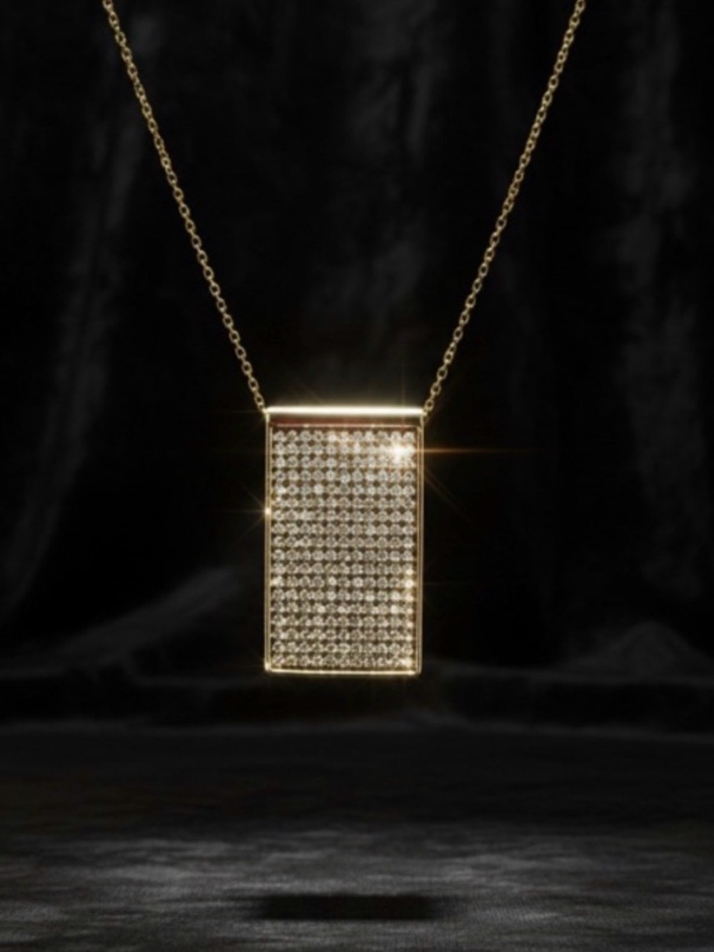 Plunder Gold Crystal Pave Rectangle Pendant Necklace - Women Jewelry